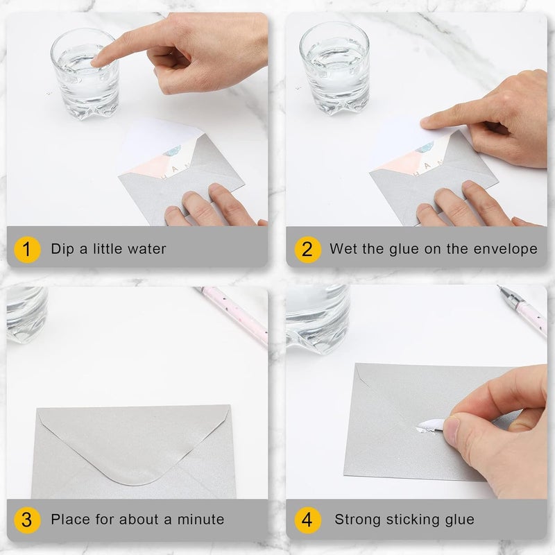 Keketer 100 Pack 4 x 2.75" Mini Envelopes Metallic Silver 120GSM Gift Card Envelopes Bulk Small Paper Gift Card Sleeves Greeting Card Business Card Tiny Envelope Pockets for Card & Invitation - Image 3